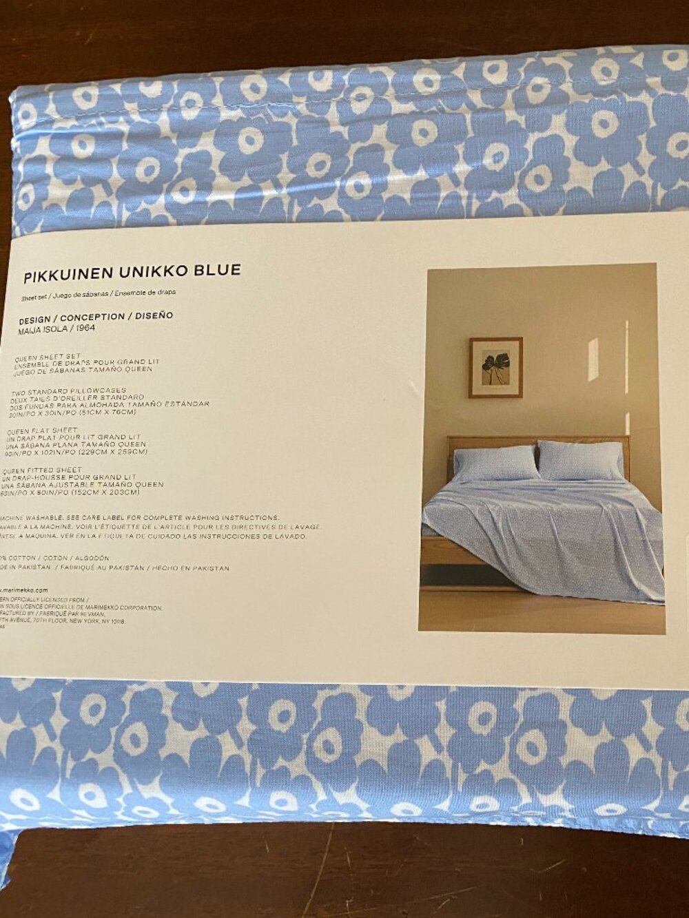 Marimekko Pikkuinen Unikko Blue Queen Sheet Set 100% Cotton NWT - Picture 2 of 3